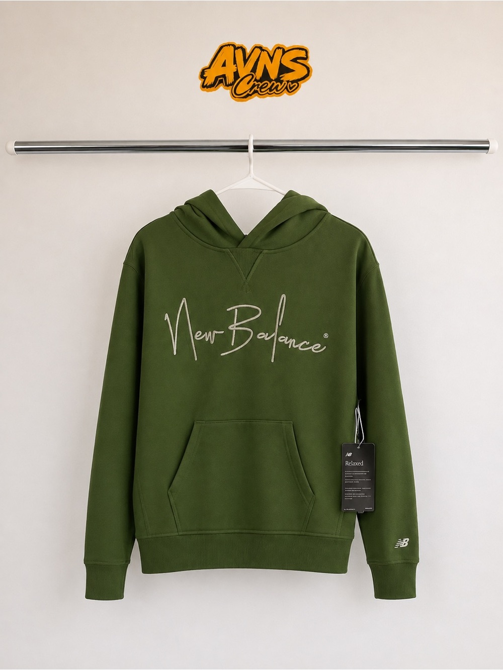 New Balance Olive Green Script Logo Hoodie